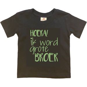 Shirt Aankondiging zwangerschap Ik word grote broer | korte mouw | Zwart/sage green (saliegroen) | maat 134/140 zwangerschap aankondiging bekendmaking Baby big bro brother