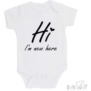 100% katoenen Romper ""Hi I'm new here"" Met Een Hartje Unisex Katoen Wit/zwart Maat 62/68
