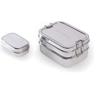 Roestvrij stalen broodtrommel met 3 vakken incl. snackbox voor kinderen en volwassenen [900 ml] meerlaags & handgemaakte lunchbox plasticvrij. Duurzame vershouddoos BPA-vrij. Bento Box incl. scheidingswand