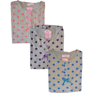 Dames pyjama korte mouwen met driekwart broek paars/grijs XXL
