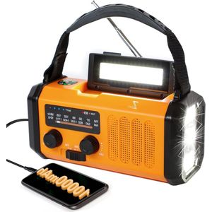 Noodradio - Radio voor Nood 10000mAh Solar Hand Crank Emergency 4 Way Powered Draagbare Oplaadbare AM FM Radio Dynamo Power Bank Telefoon Oplader 700LM Zaklamp LEESLAMPSOSKompas voor Hurricane Storm Camping Survival