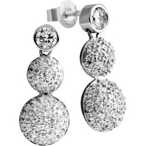 Diamonfire - Zilveren oorhangers Pave bollen - Solitaire steker