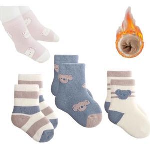 3 paar warme katoenen babysokken met dierenmotief, peutersokken, warme dikke sokken, wintersokken voor meisjes en jongens, geschikt voor pasgeborenen van 1 tot 3 jaar.
