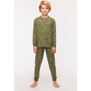 Woody pyjama jongens/heren - donkergroen - eendjes all-overprint - 242-10-PZL-Z/918 - maat 140