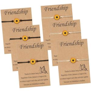 Bixorp Friends Vriendschapsarmbandjes voor 6 met Zonnebloem Beige & Zwart Bandje - BFF Armband Meisjes - Best Friends Armband Vriendschap Cadeau voor Zes