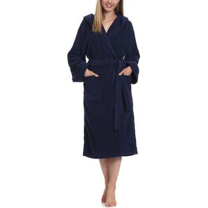 Ladeheid Dames Badjas met Capuchon - 100% Katoen - Wasmachine bestendig - Badstof – Donkerblauw – XL – LA-LA40-102-DG
