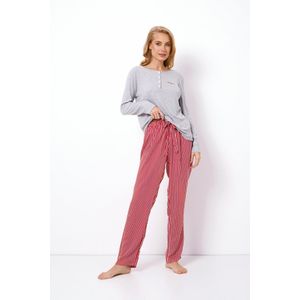 Dames Pyjama Camy-Comfortabele Set-Zachte Top van Katoen & Viscose Broek-Relaxte Pasvorm-Rood/Grijs-Maat L