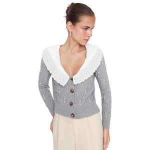 Trendyol Rood Overhemd Met Geweven Kraag En Gedetailleerde Gebreide Cardigan Twoaw23Hi00291