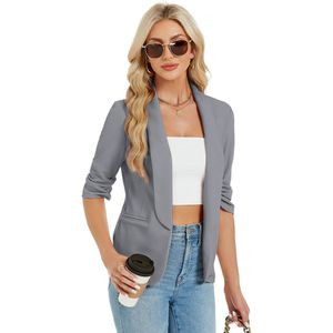 Blazer Elegante damesblazer met 3/4 mouwen, slim fit voor dames op kantoor Grijs M