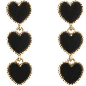 The Jewellery Club - Bo heart earrings black - Oorbellen - Dames oorbellen - Stainless steel - Goud - 4,2 cm