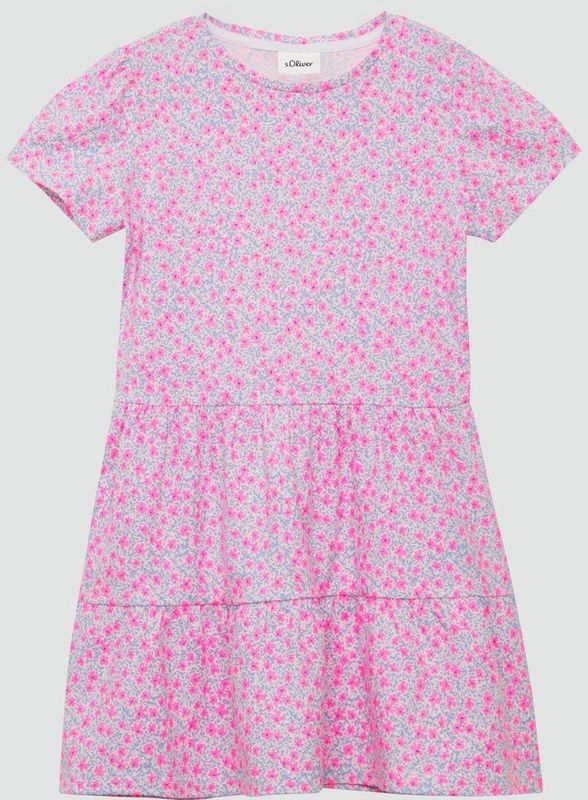 s.Oliver - A-lijn Jurk - Jersey - Met Pofmouwtjes - Ronde Halslijn