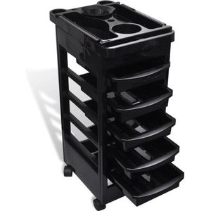 Lowander kapperstrolley 5 lades - Kappers trolley | Werkwagen met wielen - Verrijdbare ladekast zwart voor in kapsalon