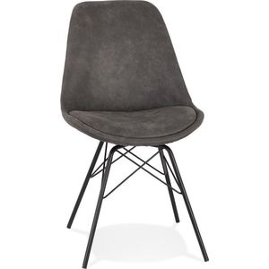Alterego Design stoel 'ROYAL' van grijze microvezel met zwarte metalen poten