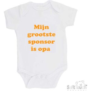100% katoenen Romper ""Mijn grootste sponsor is opa"" Unisex Katoen Wit/mosterd Maat 56/62
