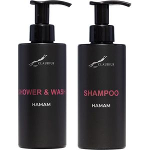 Douchepakket Hamam - Shower & Wash + Shampoo - 300 ml per fles - bodycare - luxe fles - set van 2 stuks - Cadeau