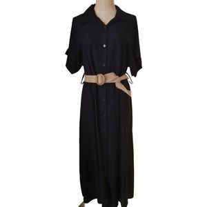 Dames jurk lang model geknoopt effen zwart One size 36/40