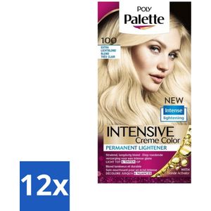 12 x Poly Palette - Haarverf - Extra Licht Blond 100 - 115ml - Haarverf - Blonde Haar - Permanente Haarverf - Lichte Haarkleur - Haarverf 100