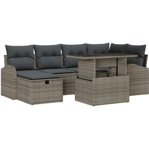 vidaXL - 7-delige - Tuin - Sofa - Set - met - Kussens - Grijze - Poly - Rattan