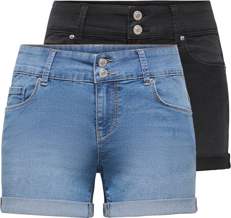 Only Dames Short Broeken ONLCarmen 2er Pack skinny Fit Zwart Volwassenen