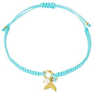 Armband verstelbaar koord - Mermaid - Zeemeermin - Parel - Kraal - Blauw - Oceaan blauw - Goud - Stainless steel - Touw armband - Polyester armband - Enkelbandje - Charm sieraden - Ibiza - Boho - Cadeau - Festival
