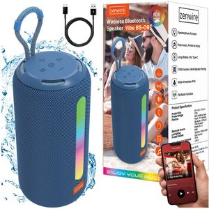 Zenwire Vibe BS-09 - Mini draagbare luidspreker - Bluetooth 5.3 - 26 W met FM-radio - Microfoon - Spatwaterbestendig - IPX4 - TWS - USB-C, - Micro SD-kaartlezer - RGB-achtergrondverlichting - Ingebouwde batterij van 2500 mAh