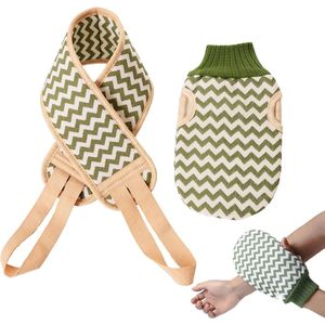 Peelinghandschoen, peelinghandschoen met rugschrubber, 2-in-1 exfoliërende handschoenen, peelingspons, douchespons voor peeling en bodyscrub, badspons, massage, exfoliërende handschoen voor hamam, sauna (groen)