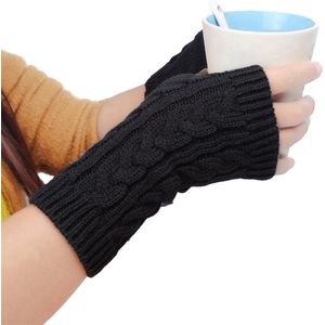 Vingerloze Handschoenen - Gebreid - Polswarmers - Armwarmers - Voor dames - Zwart