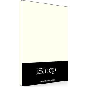 iSleep Satijn-Katoen Hoeslaken - Hoge Hoek - Eenpersoons - 90x220+40 cm - Licht Beige