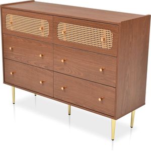SureDeal® - Ladekast Met 6 Laden - Rotan - Dressoir - Slaapkamer - Woonkamer - Walnoot - Chocolade - 90x120x40 cm