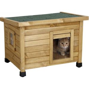 NMD - Kattenhuis Voor Buiten - Kattenren van Hout - Kattenbench met Raam - Kattenhok 57x45x43cm