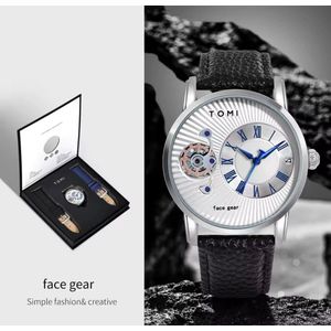 Tomi Luxe Horloge Wit | Waterafstotend | Luxe Cadeau Giftbox | Zakelijke Horloge | 2 Horloge Band | Leren Band | Tourbillon