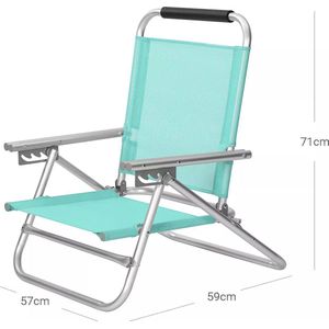 In And OutdoorMatch Strandstoel Joost - Draagbare Klapstoel - In 4 Niveaus Verstelbare Rugleuning - Met Armleuningen - Ademend - Comfortabele Buitenstoel - Turkoois