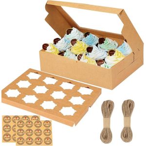 15 stuks bakkerij cupcake dozen - GUIFIER met venster - cupcakes drager en Kraft koekjesdozen