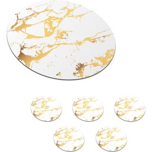 Onderzetters voor glazen - Rond - Marmer - Wit - Goud - Luxe - 10x10 cm - Glasonderzetters - 6 stuks