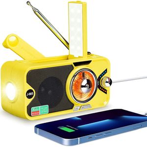 Noodradio - Noodradio Opwindbaar - FM/AM/SW Zwengelradio met Zonne-energie en Bluetooth - Dynamo-radio met 3600 mAh Powerbank - SOS-Alarm - LED-Zaklamp en Leeslamp - Geschikt voor Camping en Outdoor