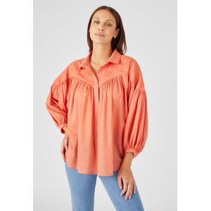 Damart - Blouse in voile met broderie, zuiver katoen - Dames - Roze - 48