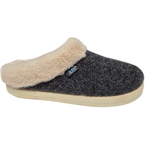 Q Fit Roan Zwarte Vilten Open Dames Pantoffels - Zwart - 37
