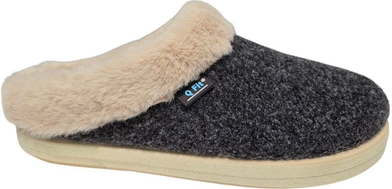 Q Fit Roan Zwarte Vilten Open Dames Pantoffels - Zwart - 37