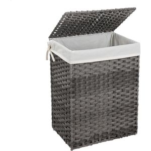 Wasmand met deksel - Met handvatten - Wasbox - Rechthoek - Wassorteerder - Rotan - 46x33x60cm