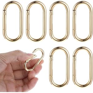 Ovale Veerkarabijnhaken - 6 Stuks - Goud - Voor Reizen, Vissen, Kamperen, Wandelen, Hangmatten, Rugzak