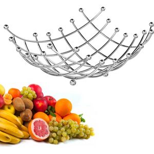 Decopatent® Design Fruitschaal Vierkant - Schaal voor fruit - Design Fruitmand - Metaal - Afm: 31 x 31 x 14 Cm - Zilver