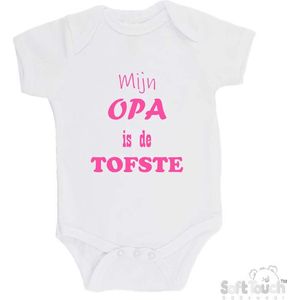 100% katoenen Romper ""Mijn Opa is de TOFSTE"" Meisjes Katoen Wit/roze Maat 62/68