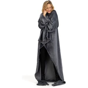 O'DADDY® Fleece deken - fleece plaid - fleece deken met mouwen - fleece deken 150 x 200 - fleece plaid 150x200 - super zacht - plaids met mouwen - grijs