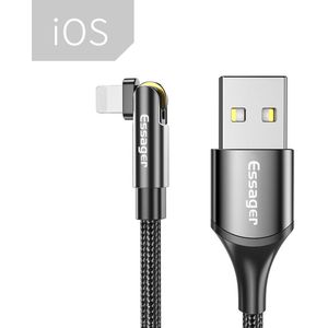 Essager 3A 180° Draaibare USB naar Lightning Oplaad Kabel 1M Zwart