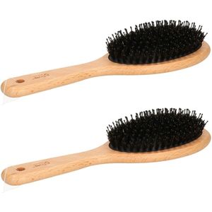 5Five Haarborstel ovaal - 2x - naturel - kunststof/hout en varkenshaar - 24,5 cm - Persoonlijke verzorging artikelen