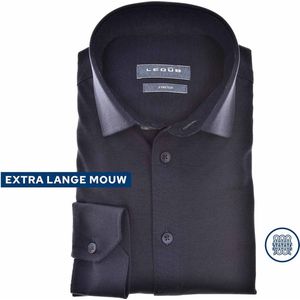Ledub slim fit overhemd - mouwlengte 72 cm - jersey - donkerblauw - Strijkvriendelijk - Boordmaat: 40