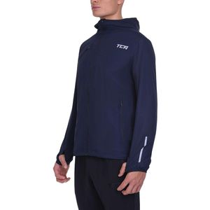 TCA Heren Hardloop Softshelljack - Regenjack met capuchon Waterdichte opvouwbare reiswindjack met ritszakken - Marineblauw, S