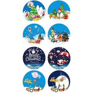 40 Kerst Stickers / Merry Christmas - 5 Stuks per motief - Kerstman Arreslee Kerstboom Sneeuwpop - Blauw Wit Rood Groen - Doorsnede 2,5 cm - Nummer 3