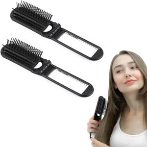 2 stuks - Opvouwbare kam - Opvouwbare reiskam - Compacte zakkam - Mini reiskam - Compact en draagbaar - Met spiegel - Zwart - 20,5*4*3 cm - Geschikt voor reizen, kamperen en meenemen in koffers of sporttassen