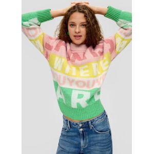 Q/S By S.Oliver Trui met Wol en Tekst Roze/ Grroen